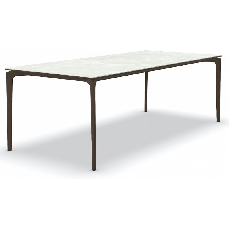 Fast AllSize Tisch mit Platte aus Feinsteinzug, Snow-Dunkelbraun