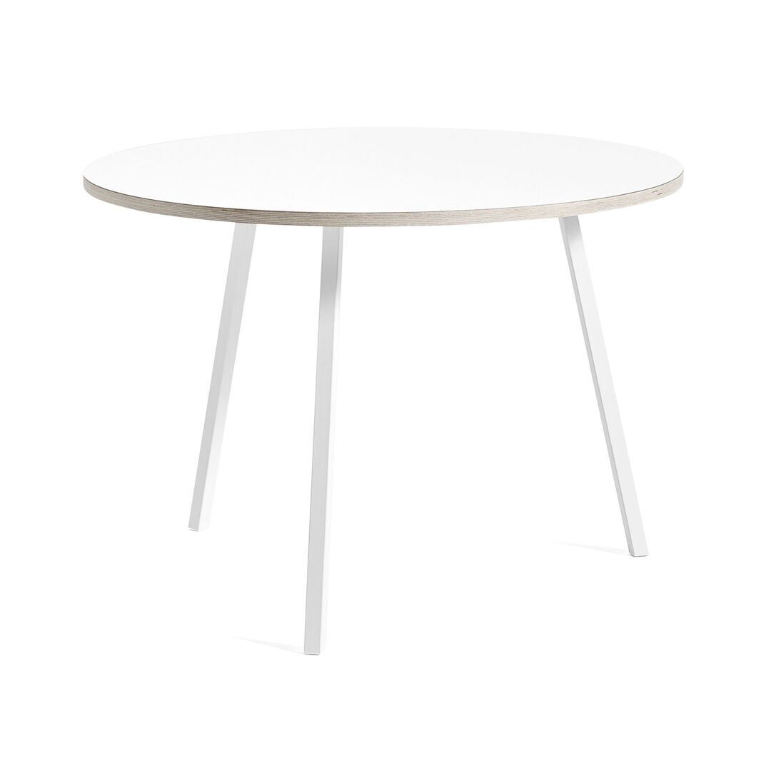 HAY Loop Stand Table Round Ø: 105 cm / H: 74 cm, Laminat Weiss, Stahl pulverbeschichtet weiss