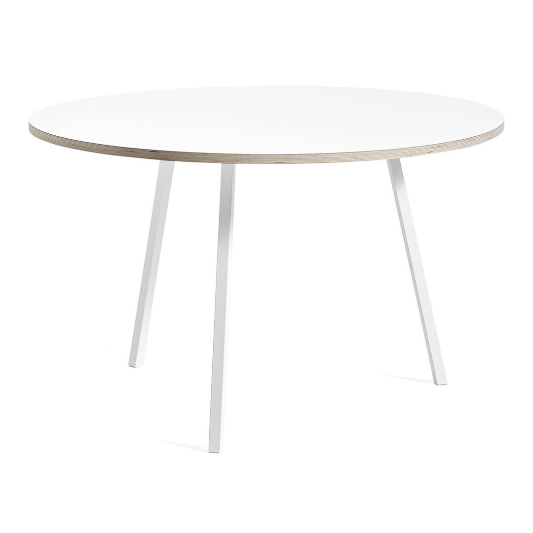 HAY Loop Stand Table Round Ø: 120 cm / H: 74 cm , Laminat Weiss, Stahl pulverbeschichtet weiss