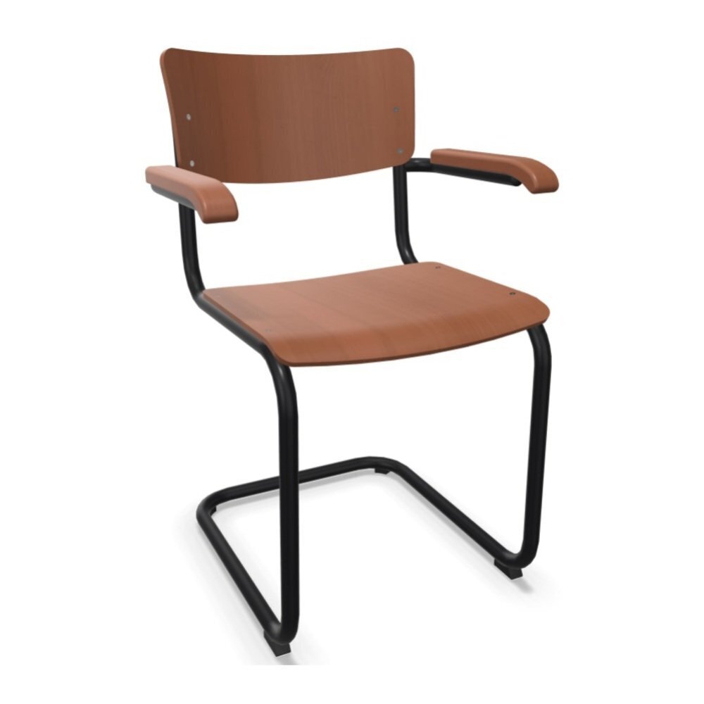 Thonet S 43 Klassik - Tiefschwarz (RAL 9005) pulverbeschichtet - Buche Kirschbaum (TP 44) gebeizt I