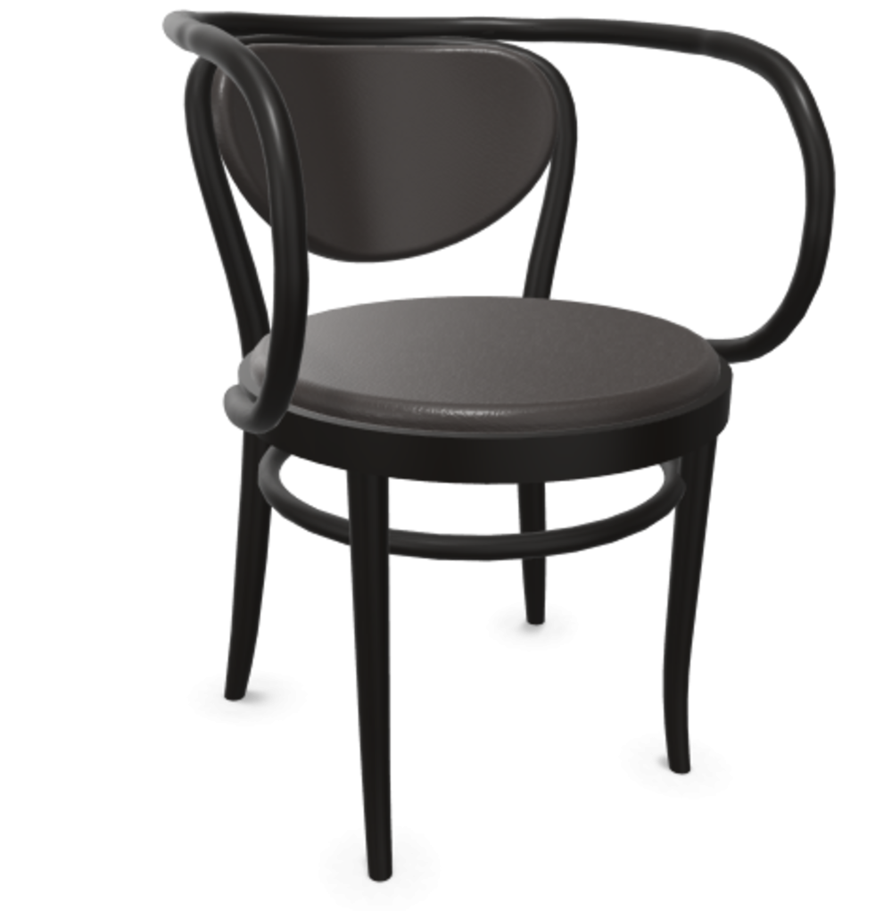 Thonet 209 P | Bugholzstuhl mit Armlehnen - LEDER I - Nero 622 - Buche Schwarz (TP 29)