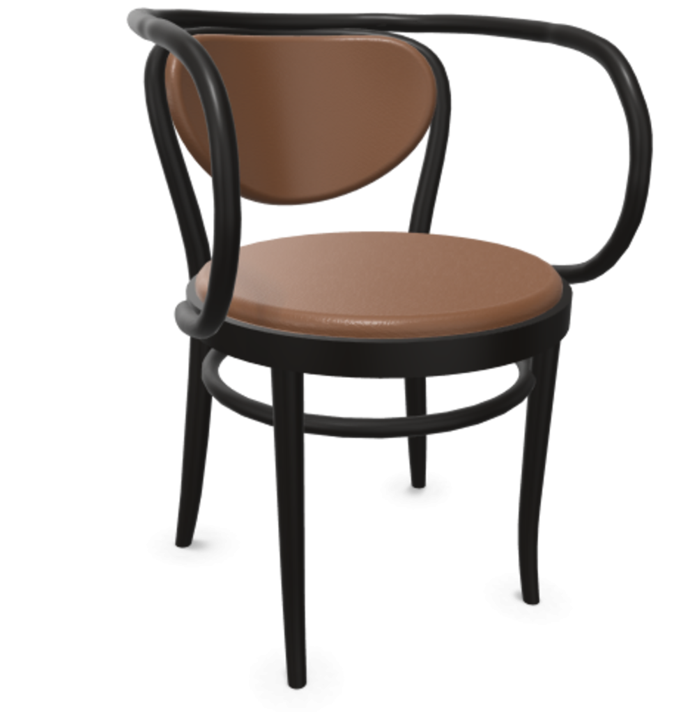 Thonet 209 P | Bugholzstuhl mit Armlehnen - LEDER I - New Cognac 680 - Buche Schwarz (TP 29)