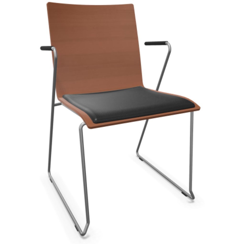 Thonet S 182 SPFST | Stahldrahtstuhl mit Armlehnen - Buche Kirschbaum (TP 44) - LEDER I - Nero 622