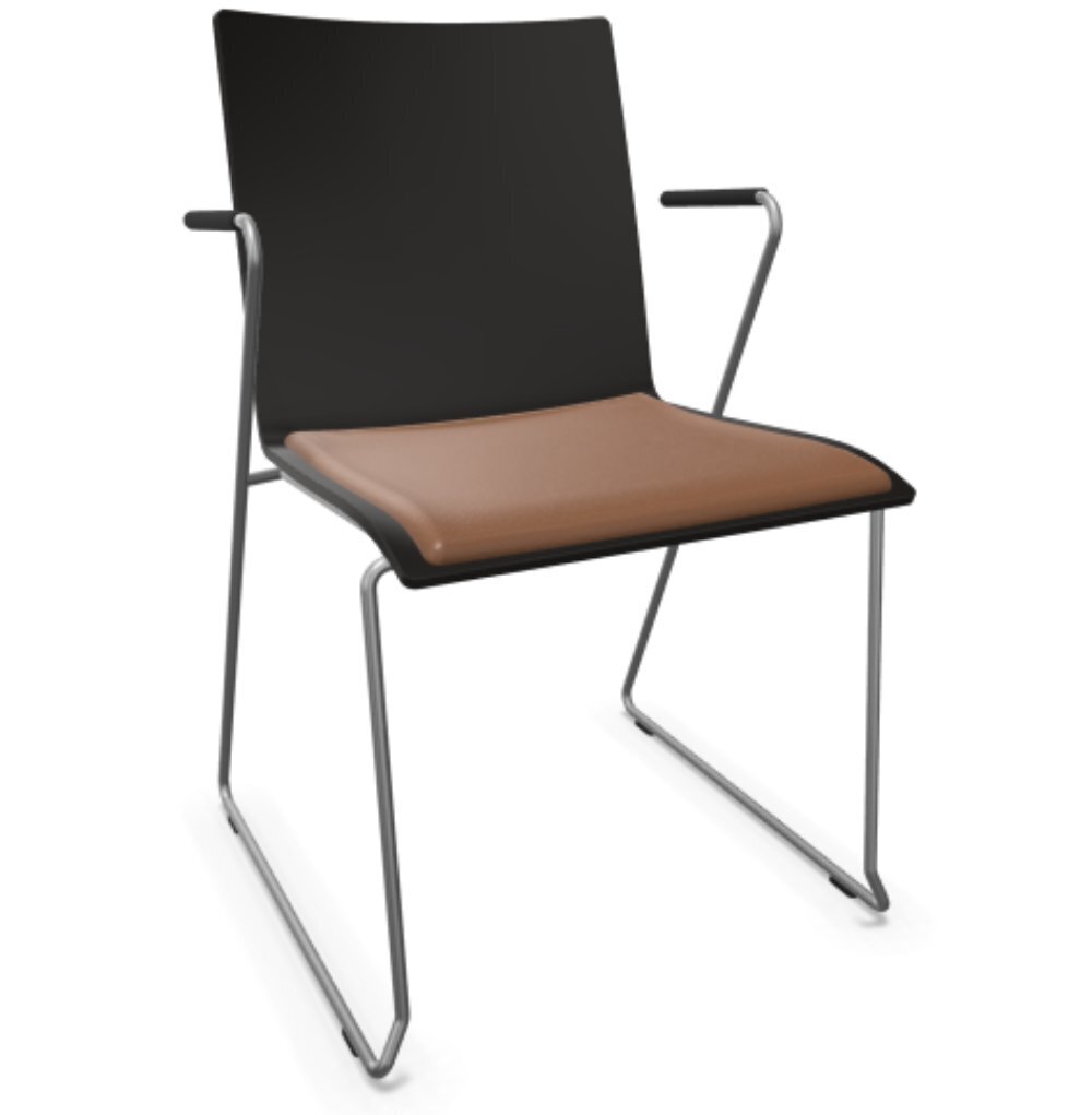 Thonet S 182 SPFST | Stahldrahtstuhl mit Armlehnen - Buche Schwarz (TP 29) - LEDER I - New Cognac 680