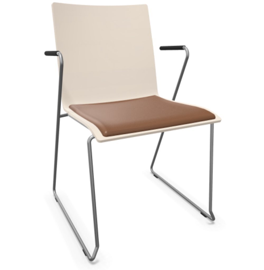 Thonet S 182 SPFST | Stahldrahtstuhl mit Armlehnen - Buche Weiß (TP 200) - LEDER I - New Cognac 680