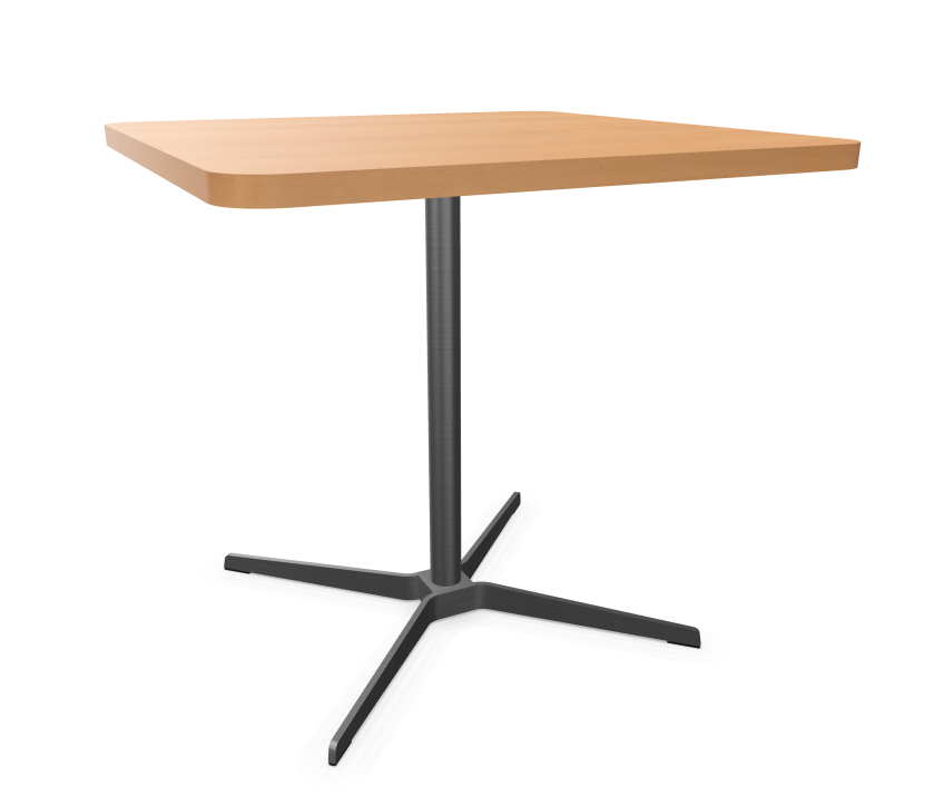 Edelstahloptik - 80 x 80 cm, Ecken gerundet (R = 60 mm) - Buche natur (TP 17) - Tischkante gerade
