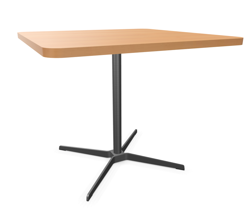 Edelstahloptik - 90 x 90 cm, Ecken gerundet (R = 60 mm) - Buche natur (TP 17) - Tischkante gerade