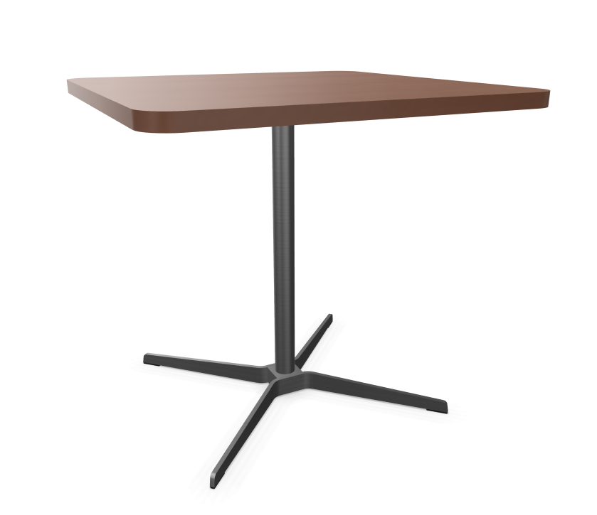 Edelstahloptik - 80 x 80 cm, Ecken gerundet (R = 60 mm) - Buche nussbaum (TP 24) gebeizt - Tischkante gerade