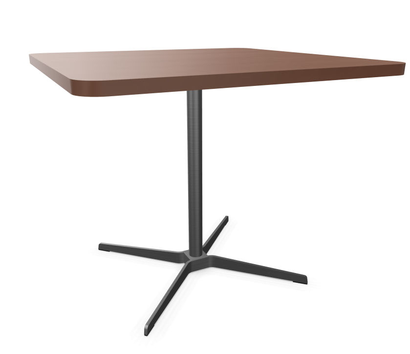 Edelstahloptik - 90 x 90 cm, Ecken gerundet (R = 60 mm) - Buche nussbaum (TP 24) gebeizt - Tischkante gerade