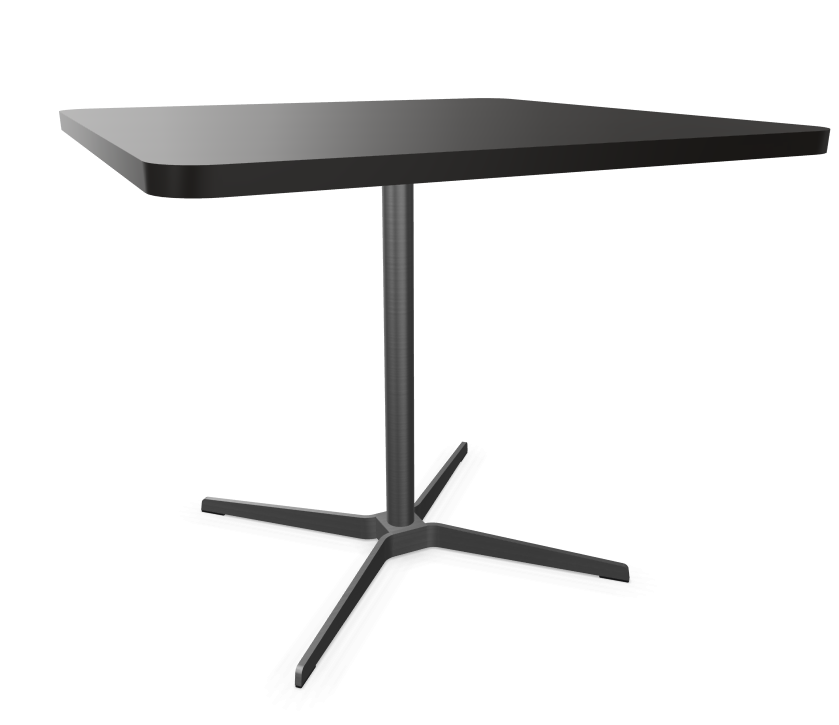 Edelstahloptik - 90 x 90 cm, Ecken gerundet (R = 60 mm) - Buche schwarz (TP 29) gebeizt - Tischkante gerade