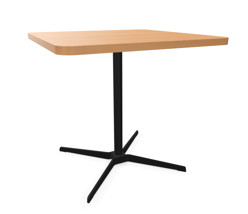 schwarz (TS 9005) lackiert - 80 x 80 cm, Ecken gerundet (R = 60 mm) - Buche natur (TP 17) - Tischkante gerade