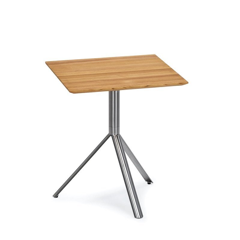 Weishäupl Trio Bistrotisch Quadratisch-60 x 60 cm, Edelstahl / Teak