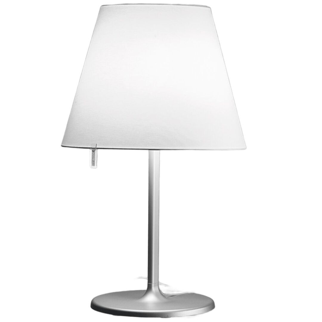Artemide Artemide Melampo Notte / Tavolo Tischleuchte Hellrosa RAL 3015, Weiss / Weiss, kleine Ausführung, Stab und Schirm in Aluminiumgrau