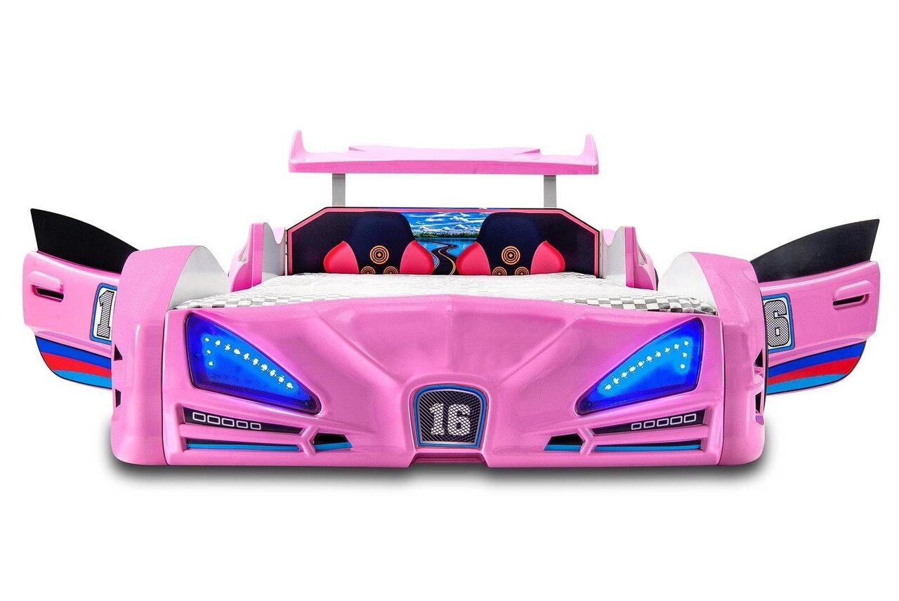 Autobett Veron XRF 3 Blau mit Türen-Kinderbett -Pink