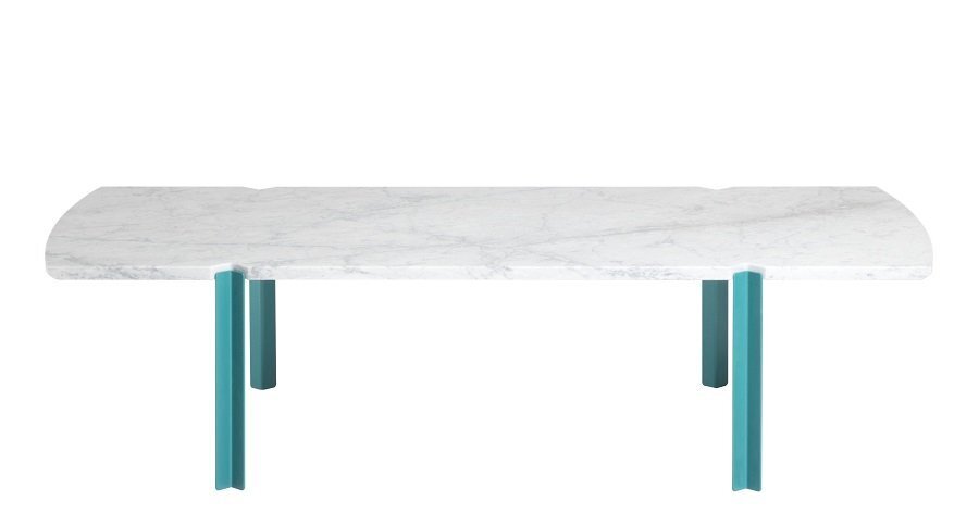 Objekto Quattro Cantoni Couchtisch / Marmor & Stahl - Blau - Weiss mattiert