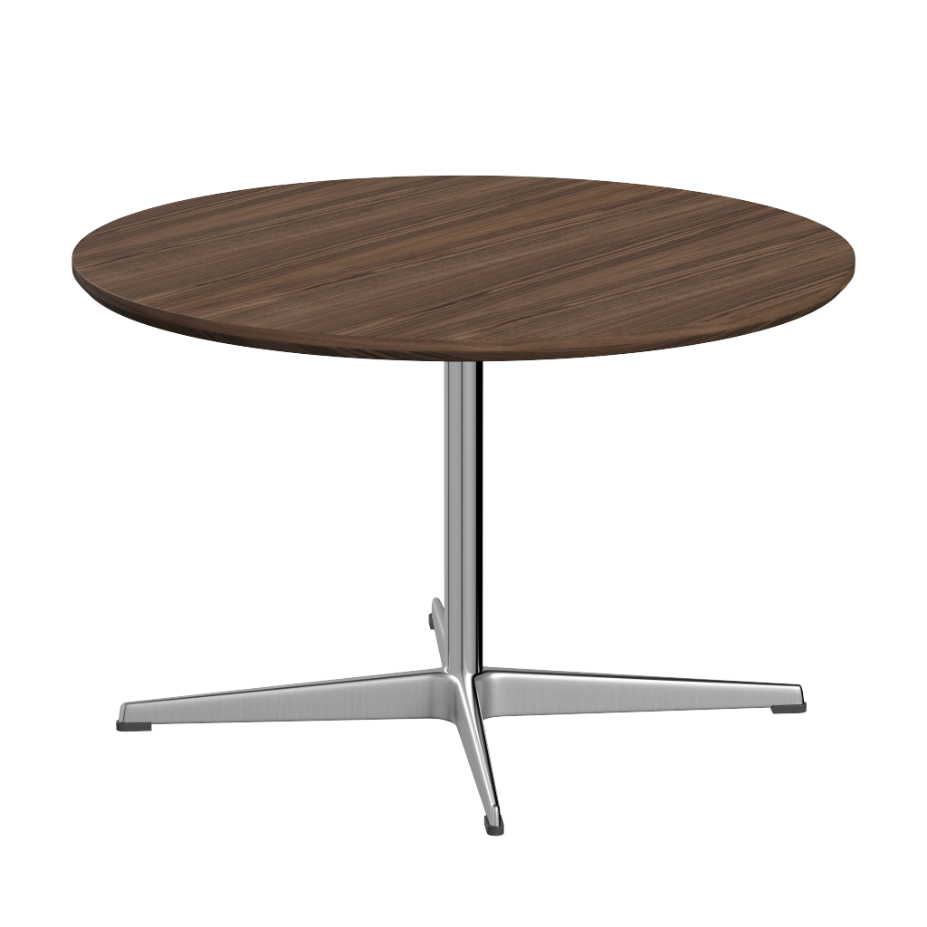 Fritz Hansen A222 Tischserie Säulenfuss - Satin Polierter Aluminium - Furnier Walnuss
