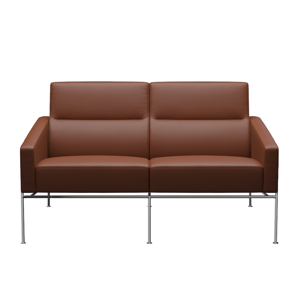 Fritz Hansen Serie 3300 3302, 2-Sitzer-Aura-Cognac