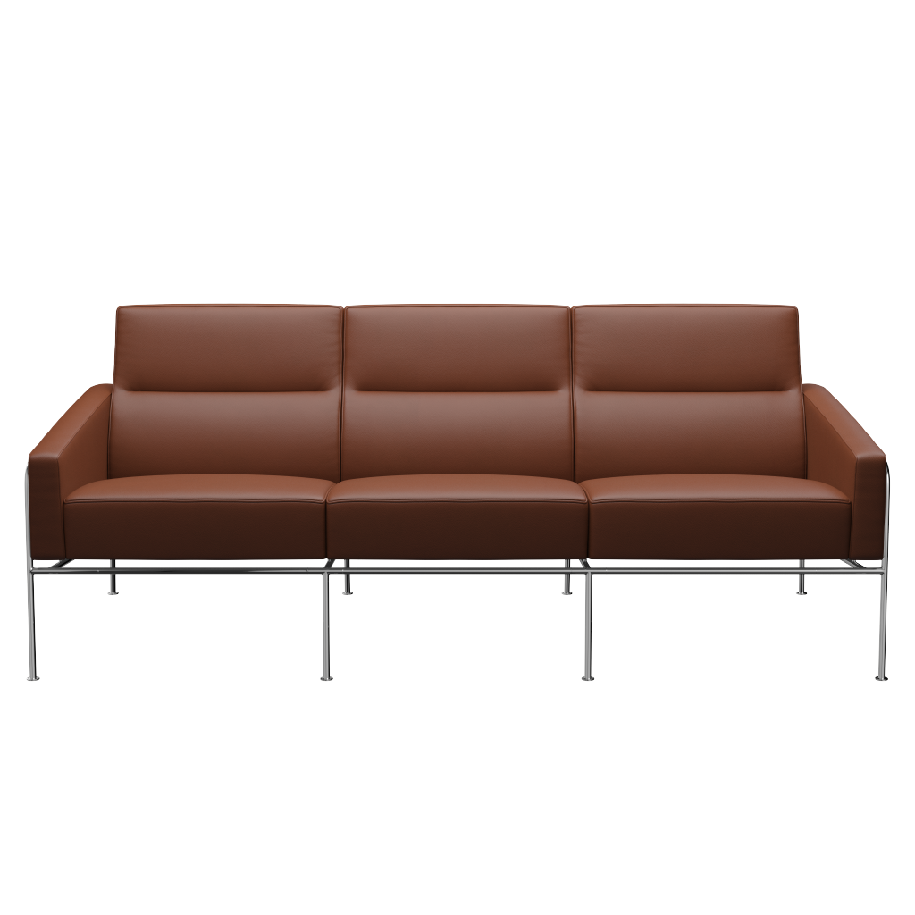 Fritz Hansen Serie 3300 3303, 3-Sitzer-Aura-Cognac