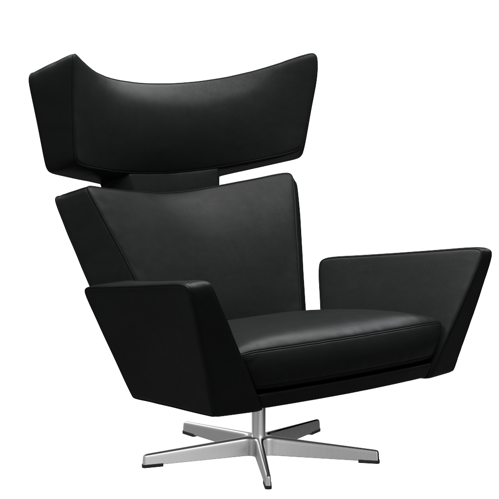 Fritz Hansen Oksen™ 4201 - Leder Loungesessel-Chrome-Grace-Schwarz