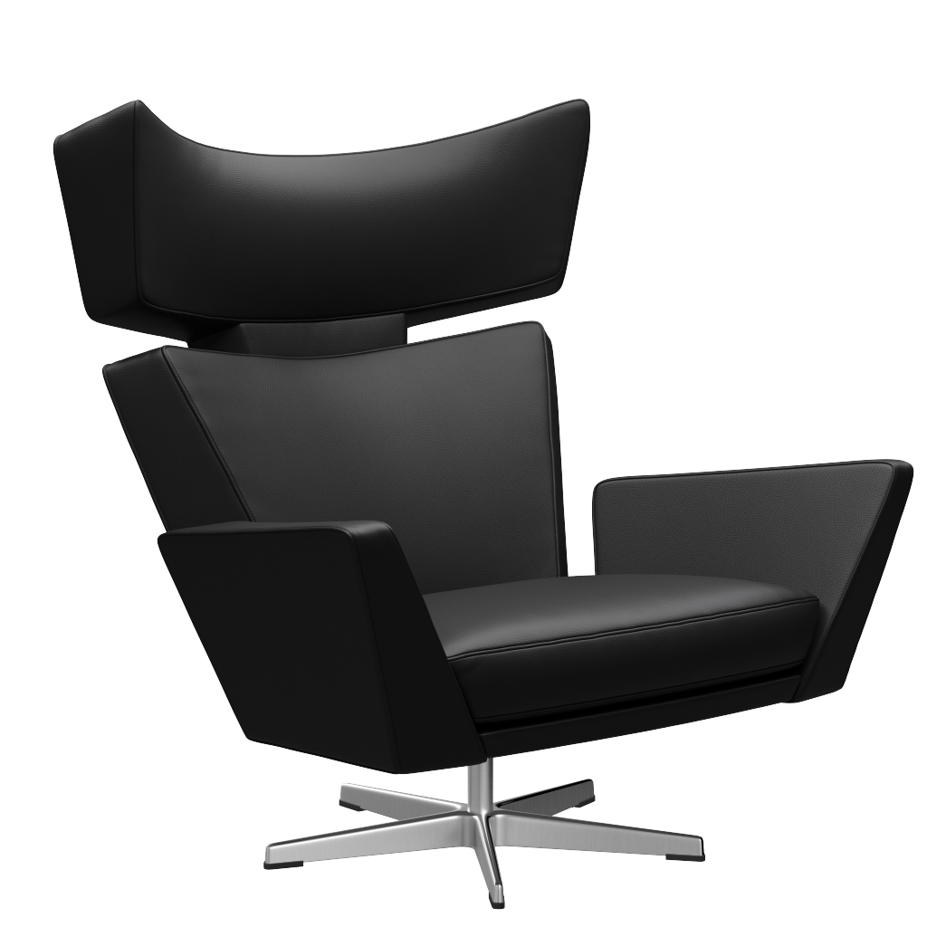 Fritz Hansen Oksen™ 4201 - Leder Loungesessel-Chrome-Aura-Schwarz