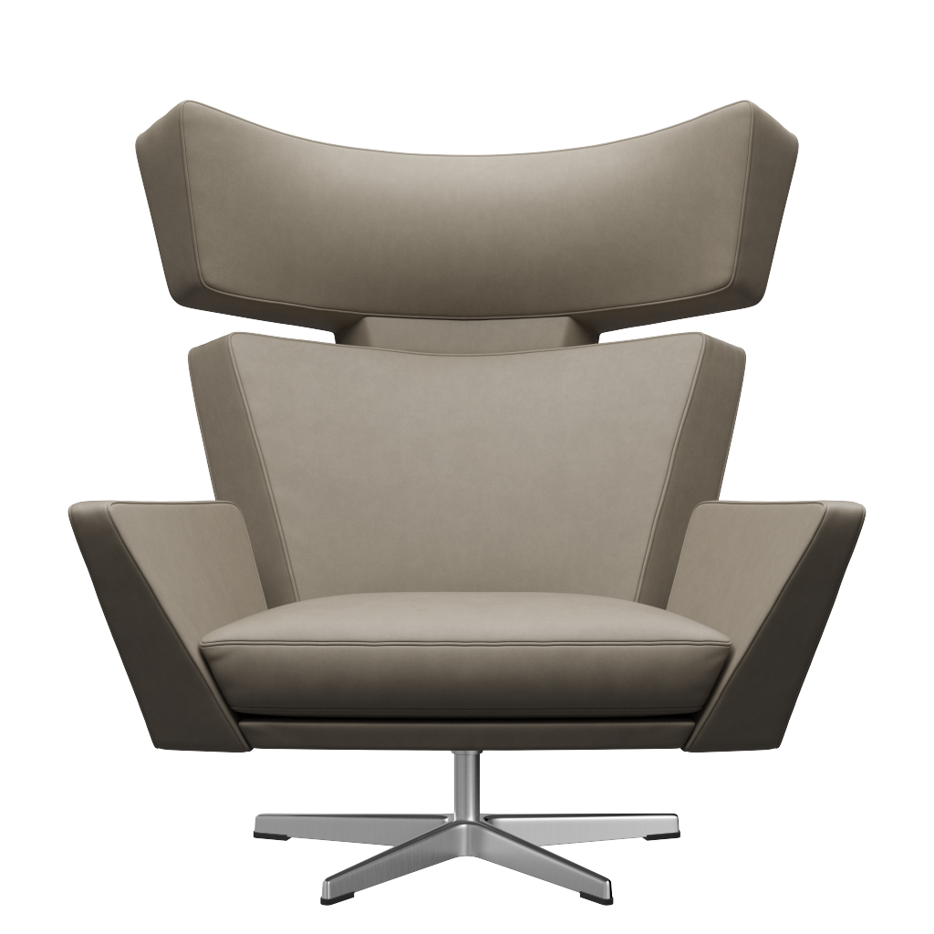 Fritz Hansen Oksen™ 4201 - Leder Loungesessel-Aluminium Matt  -Essential-Light Grey