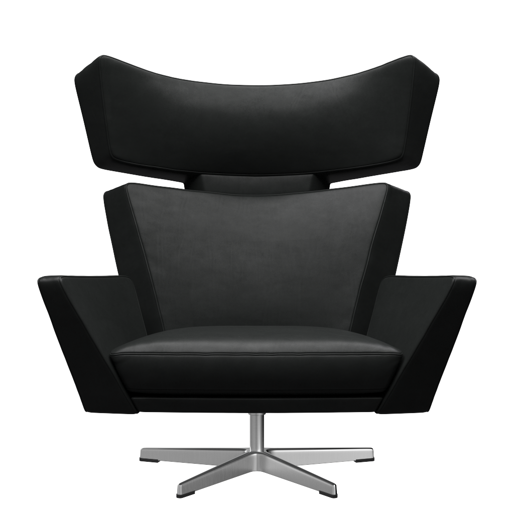 Fritz Hansen Oksen™ 4201 - Leder Loungesessel-Aluminium Matt  -Grace-Schwarz