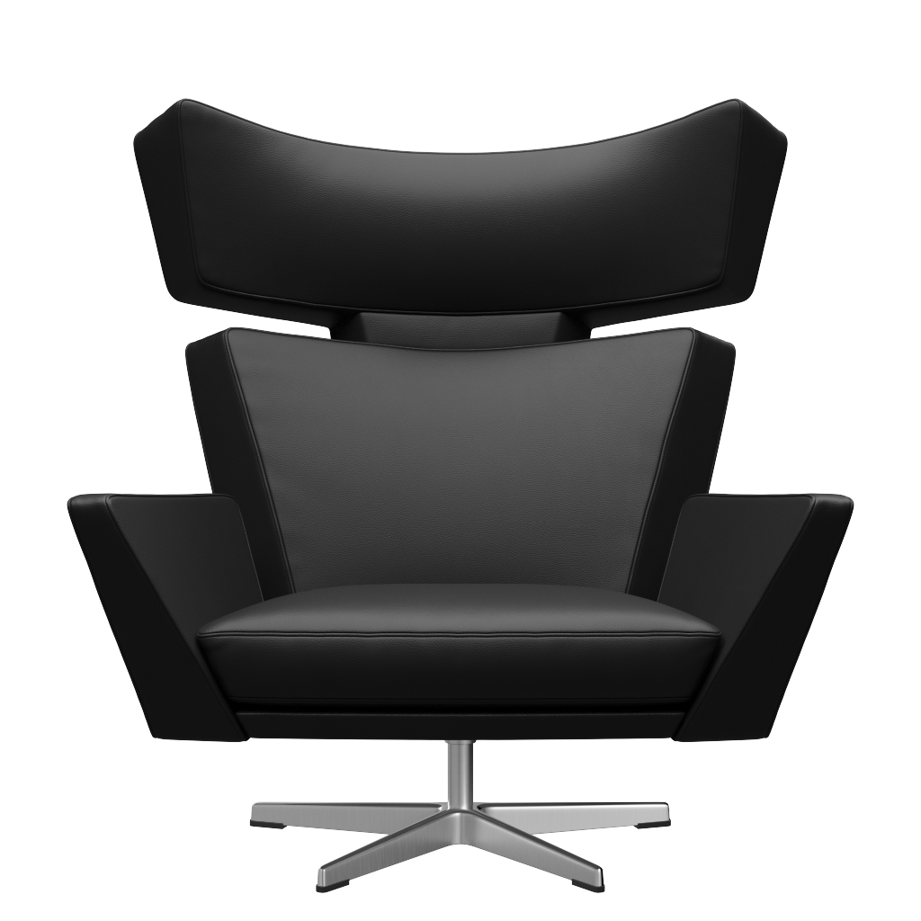 Fritz Hansen Oksen™ 4201 - Leder Loungesessel-Aluminium Matt  -Aura-Schwarz