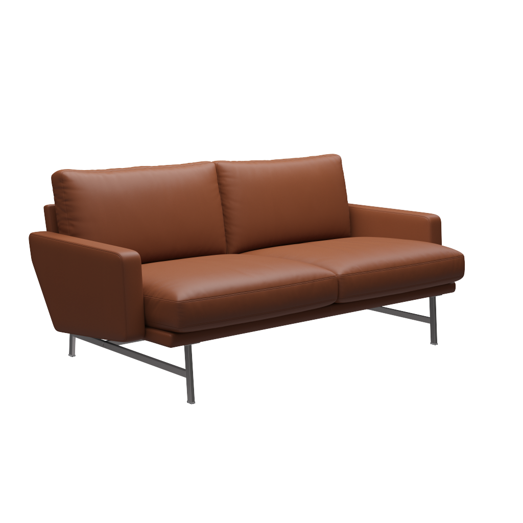 Fritz Hansen Lissoni Sofa™ PL112S - 2-sitzer Sofa-Soft-Cognac-Matt Polierter Edelstahl
