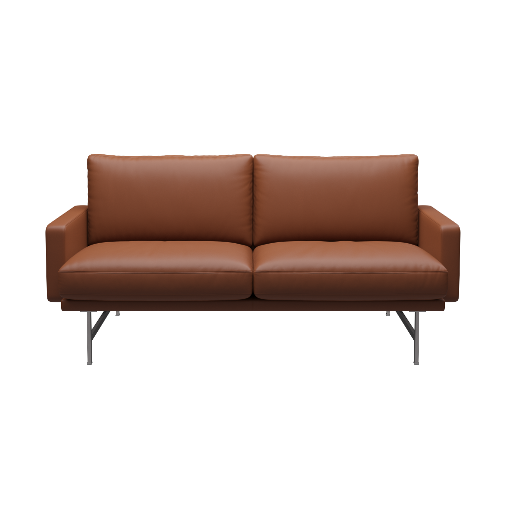 Fritz Hansen Lissoni Sofa™ PL112S - 2-sitzer Sofa-Soft-Cognac-Matt Polierter Edelstahl