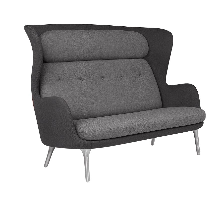 Fritz Hansen RO Sofa JH110 2 Sitzer Sofa Aluminium Beine - Dunkelgrau, Stoff Schale: Fiord 391 / Stoff Kissen: Fiord 371