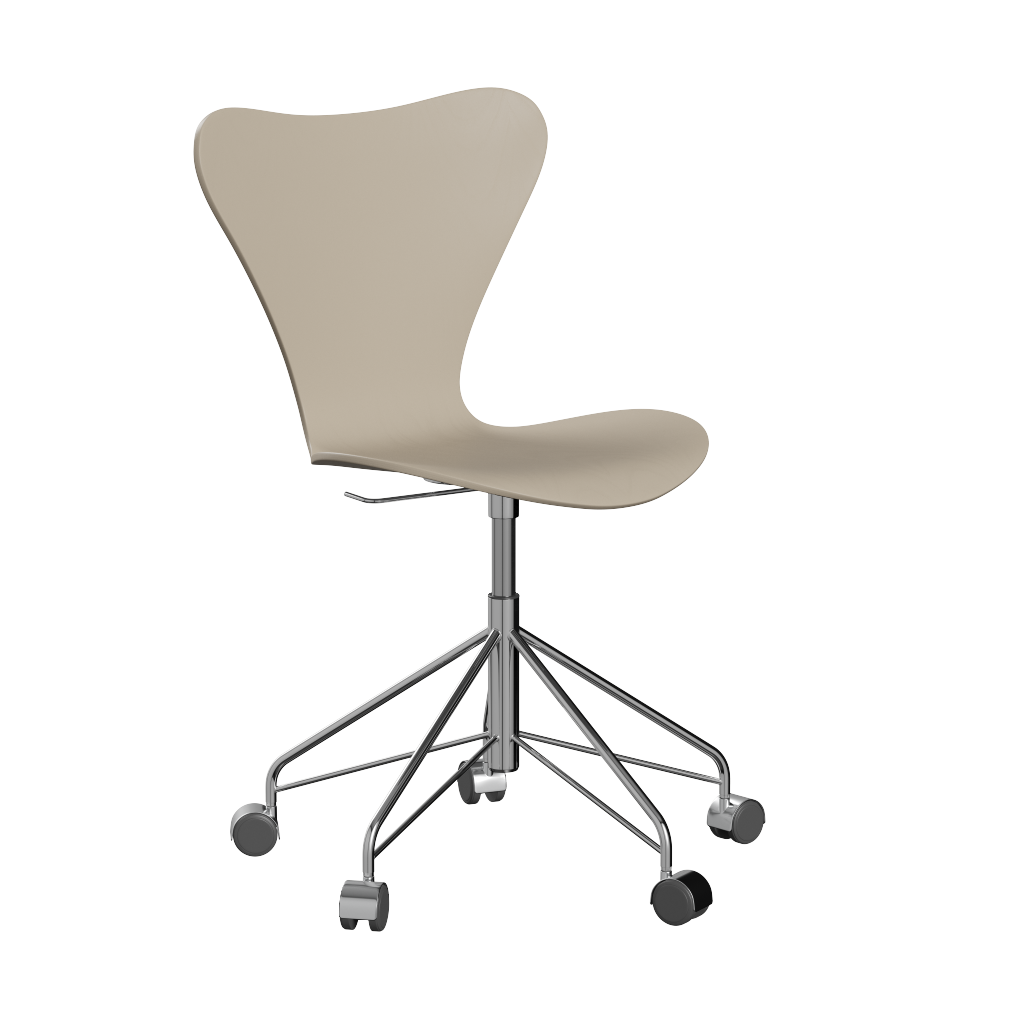 Fritz Hansen Series 7™ 3117 - Lack - Drehstuhl-Light Beige (130/135)-Chrome-Brushed metal / Polished Aluminium