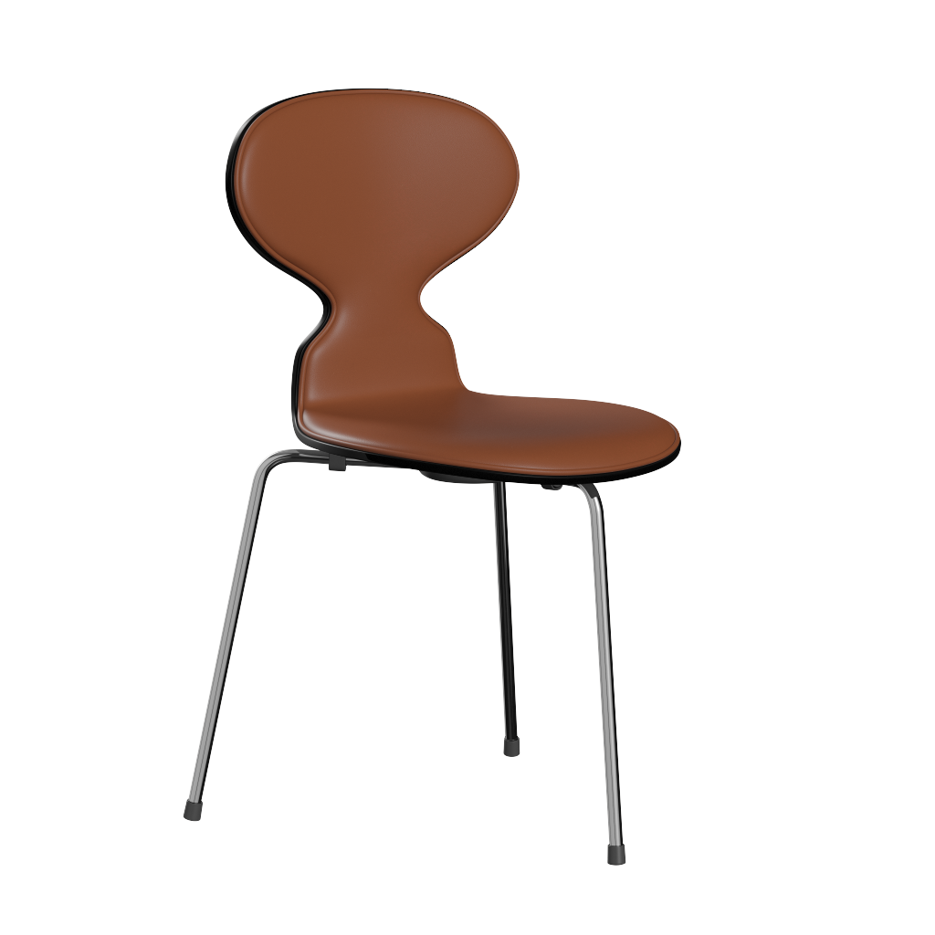 Fritz Hansen Ant™ 3100 mit Front Polsterung - Lack - Stuhl - Chrome - Black (190/195) - Soft-Cognac