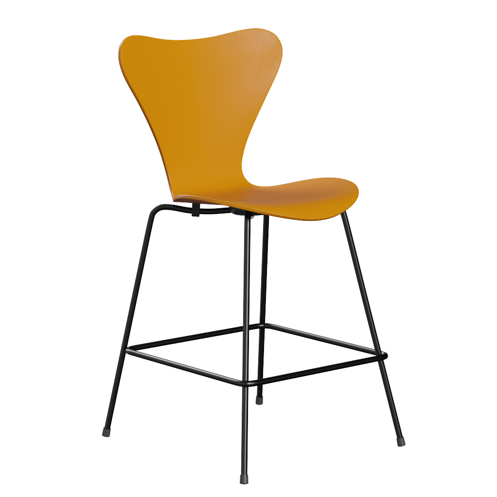 Fritz Hansen Serie 7™ 3187 - Gefärbte Esche - Theckenhocker-Black (190)-Burnt Yellow (470/475)