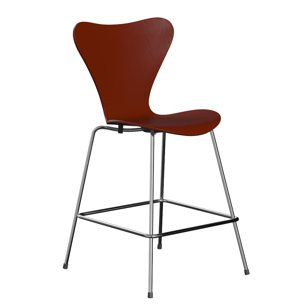 Fritz Hansen Serie 7™ 3187 - Gefärbte Esche - Theckenhocker-Chrome-Venetian Red (670/675)