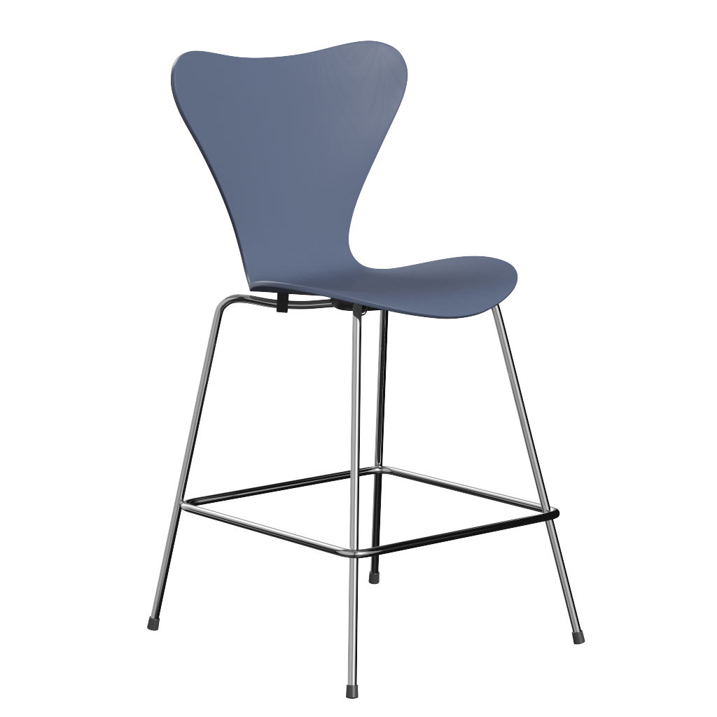 Fritz Hansen Serie 7™ 3187 - Gefärbte Esche - Theckenhocker-Chrome-Dusk Blue (850/855)