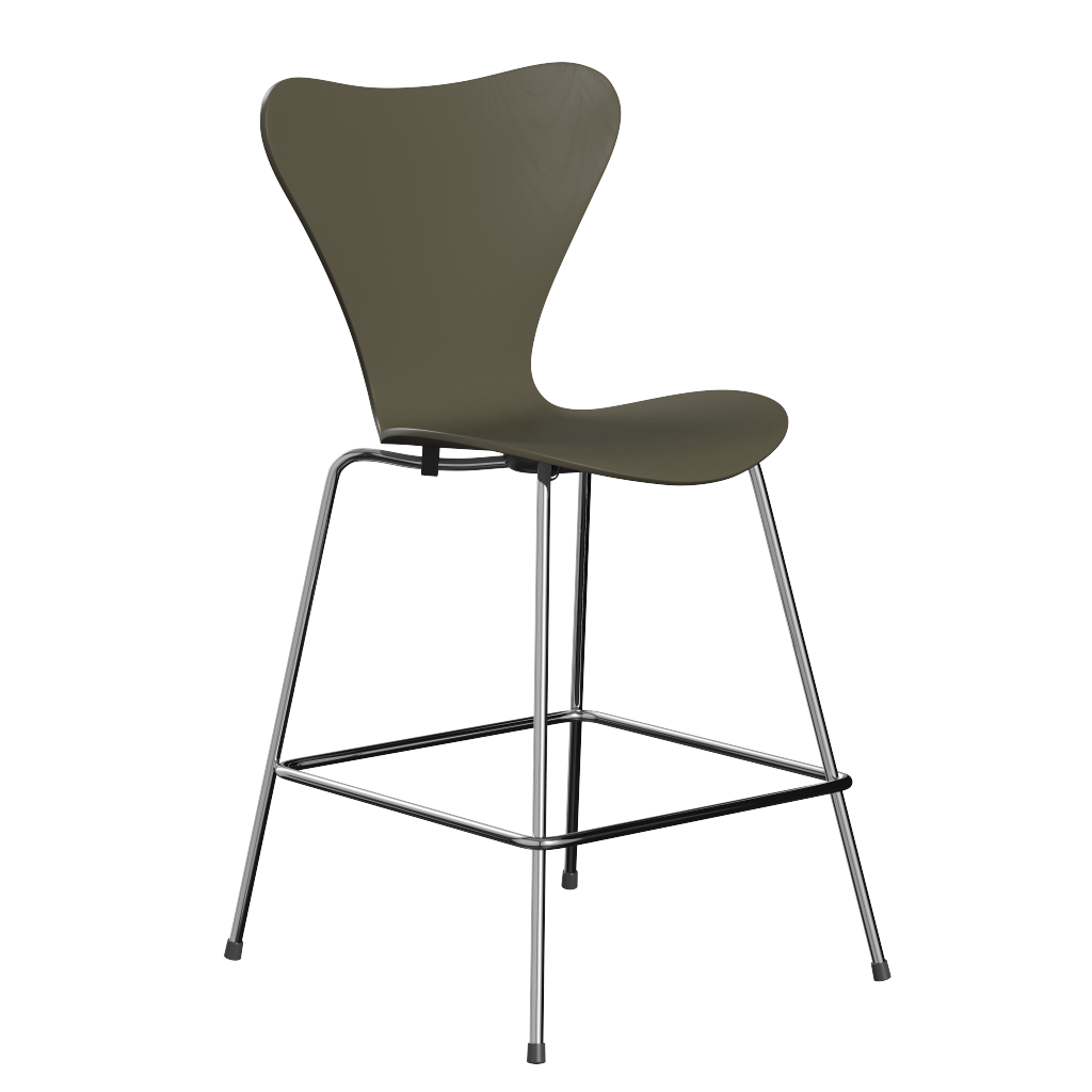 Fritz Hansen Serie 7™ 3187 - Gefärbte Esche - Theckenhocker-Chrome-Olive Green (920/925)