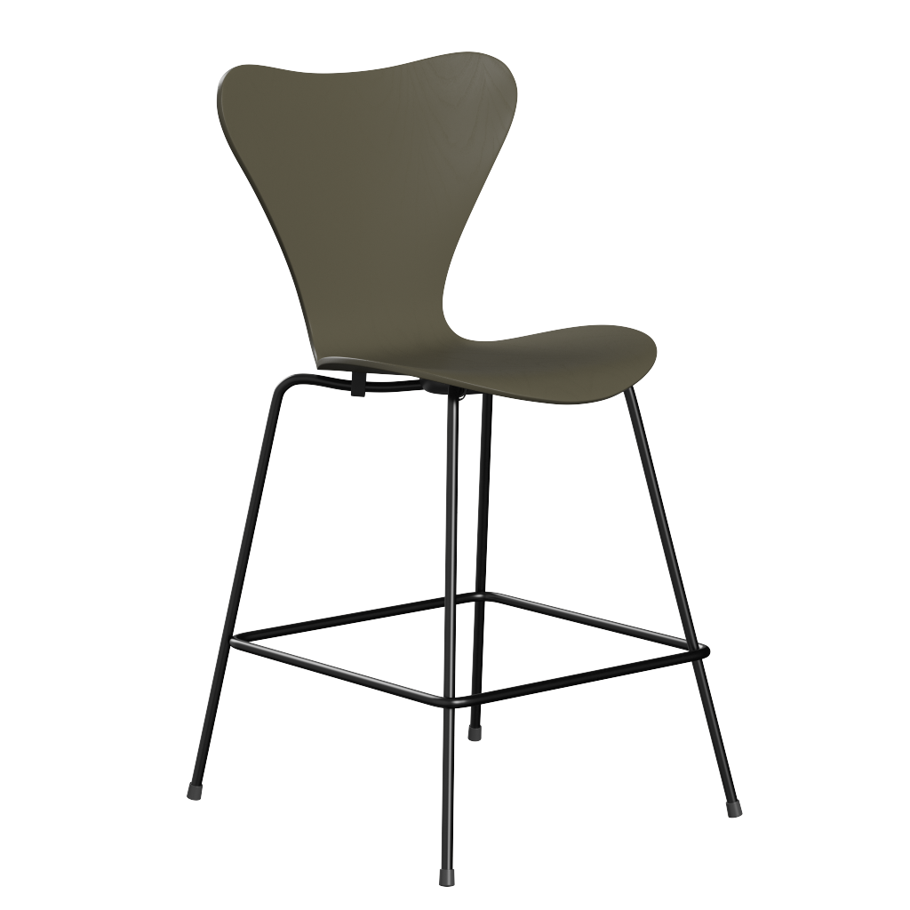 Fritz Hansen Serie 7™ 3187 - Gefärbte Esche - Theckenhocker-Black (190)-Olive Green (920/925)