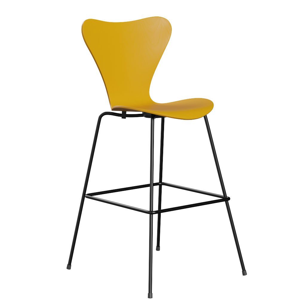 Fritz Hansen Serie 7™ 3197 - Gefärbte Esche - Barhocker-Black (190)-True Yellow (460/465)