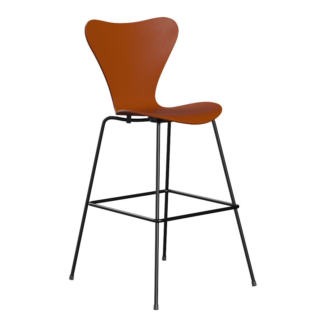 Fritz Hansen Serie 7™ 3197 - Gefärbte Esche - Barhocker-Black (190)-Paradise Orange (570/575)