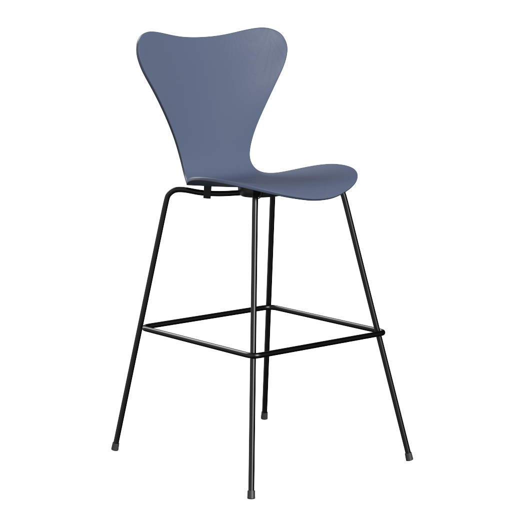 Fritz Hansen Serie 7™ 3197 - Lack- Barhocker-Black (190)-Dusk Blue (850/855)