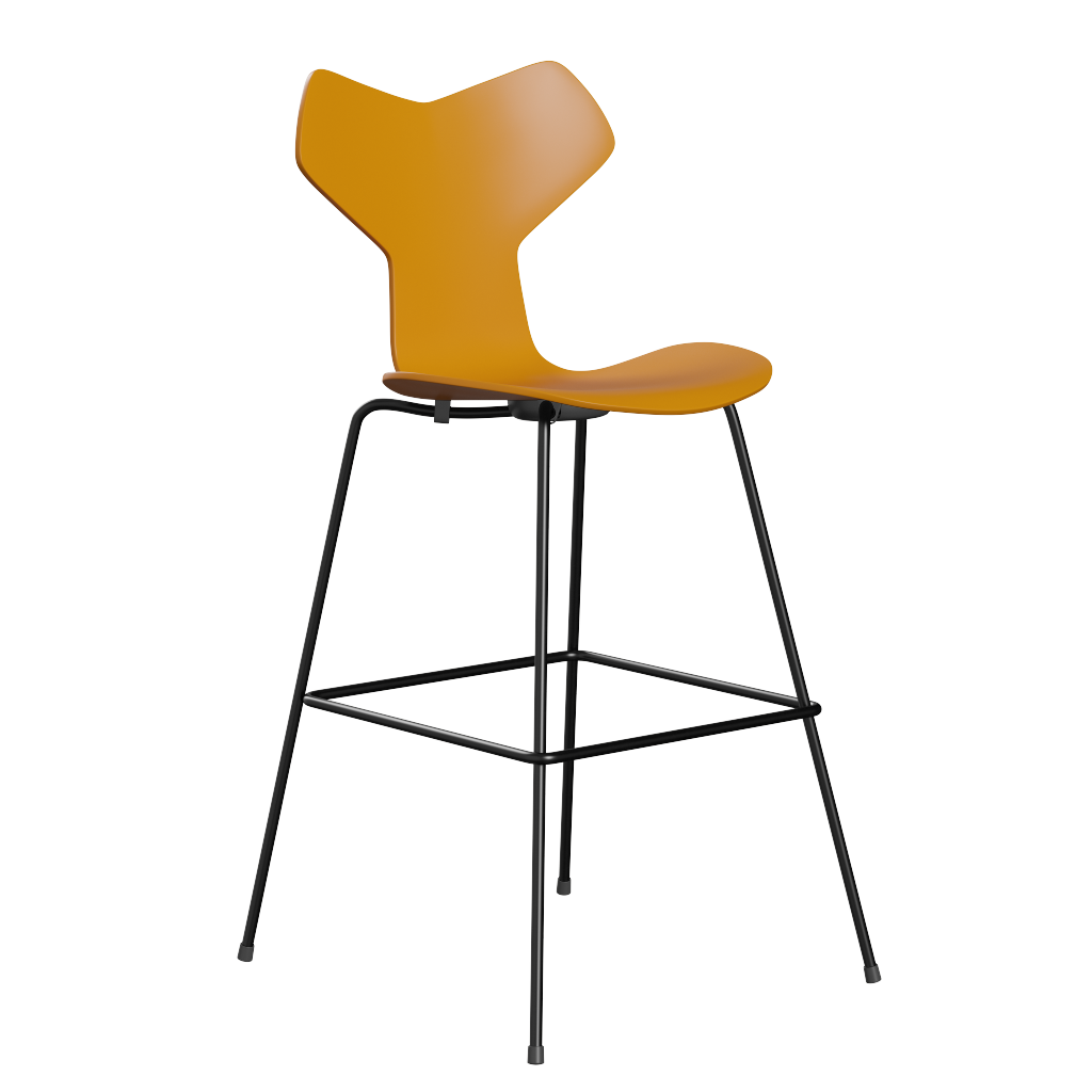 Fritz Hansen Grand Prix™ 3139 - Lack - Hoher Barhocker: Schwarz 190 - Burnt Yellow (470/475)