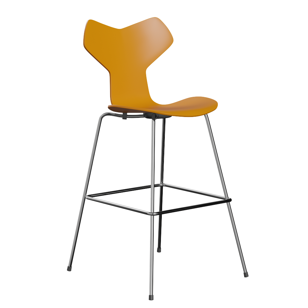 Fritz Hansen Grand Prix™ 3139 - Lack - Hoher Barhocker: Chrom - Burnt Yellow (470/475)