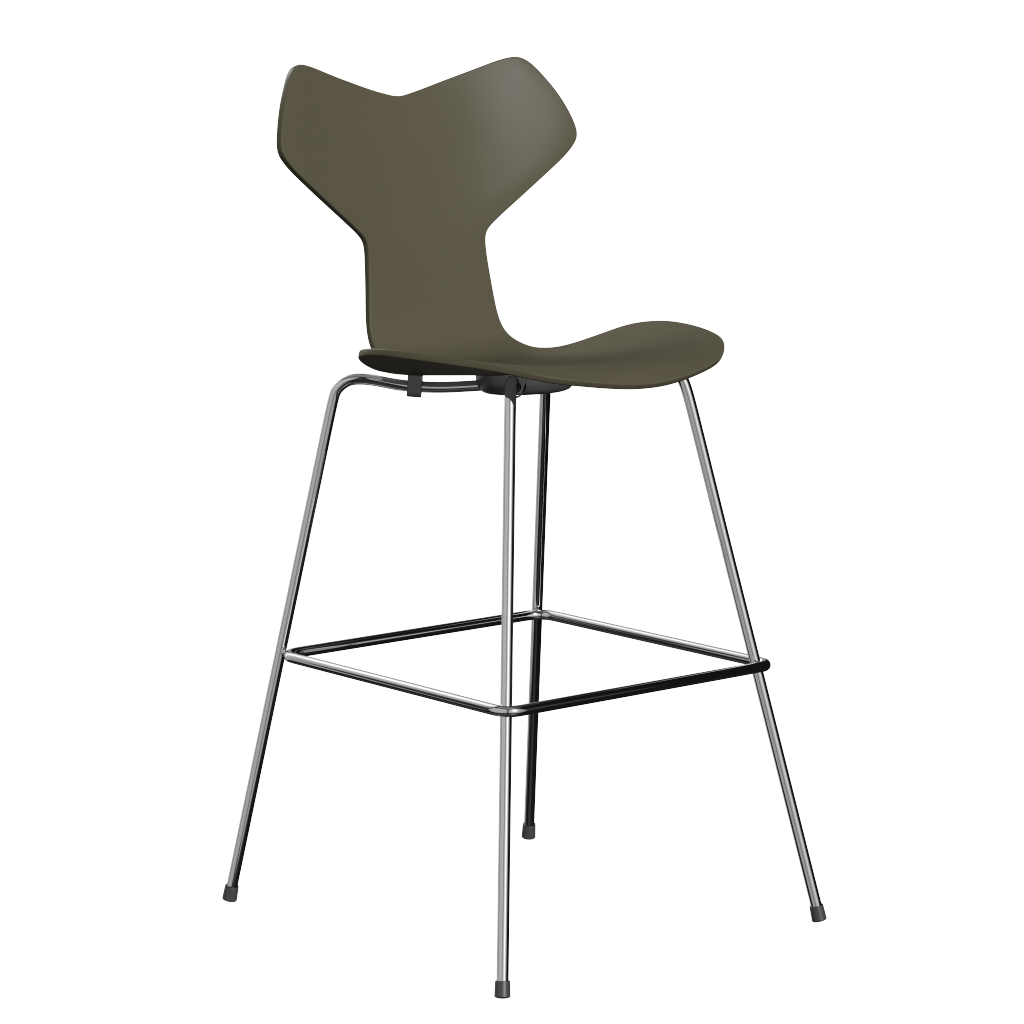 Fritz Hansen Grand Prix™ 3139 - Lack - Hoher Barhocker: Chrom - Olive Green (920/925)