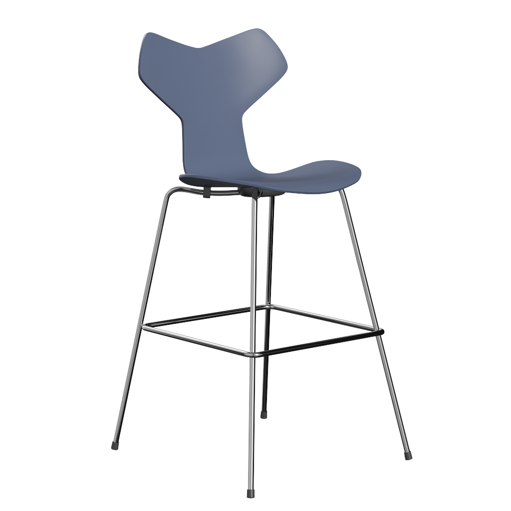 Fritz Hansen Grand Prix™ 3139 - Lack - Hoher Barhocker: Chrom - Dusk Blue (850/855)