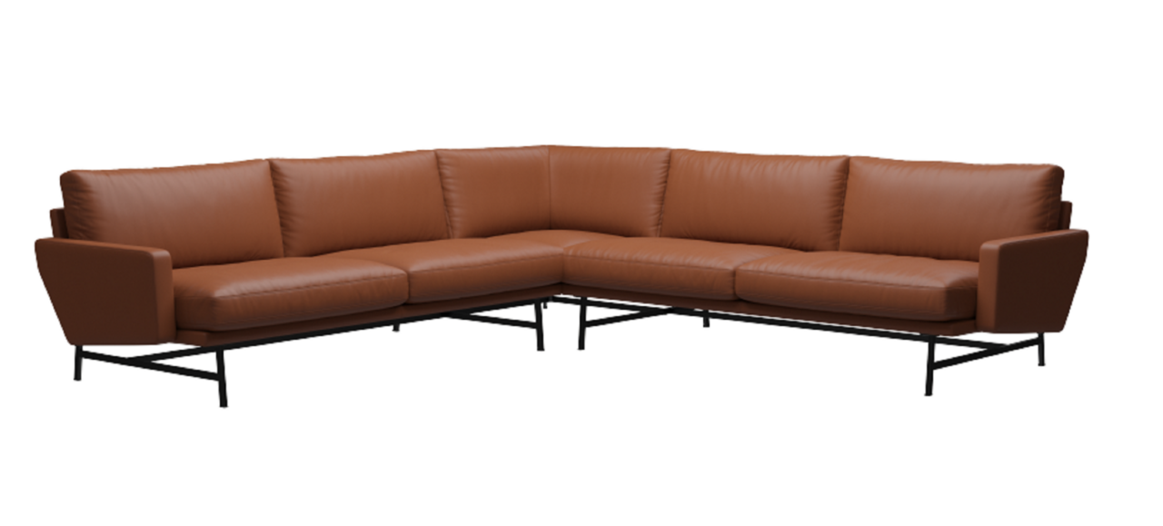 Fritz Hansen Lissoni Sofa™ PL115 - 5-Sitzer Ecksofa: Schwarz 190 - Leder Soft Cognac