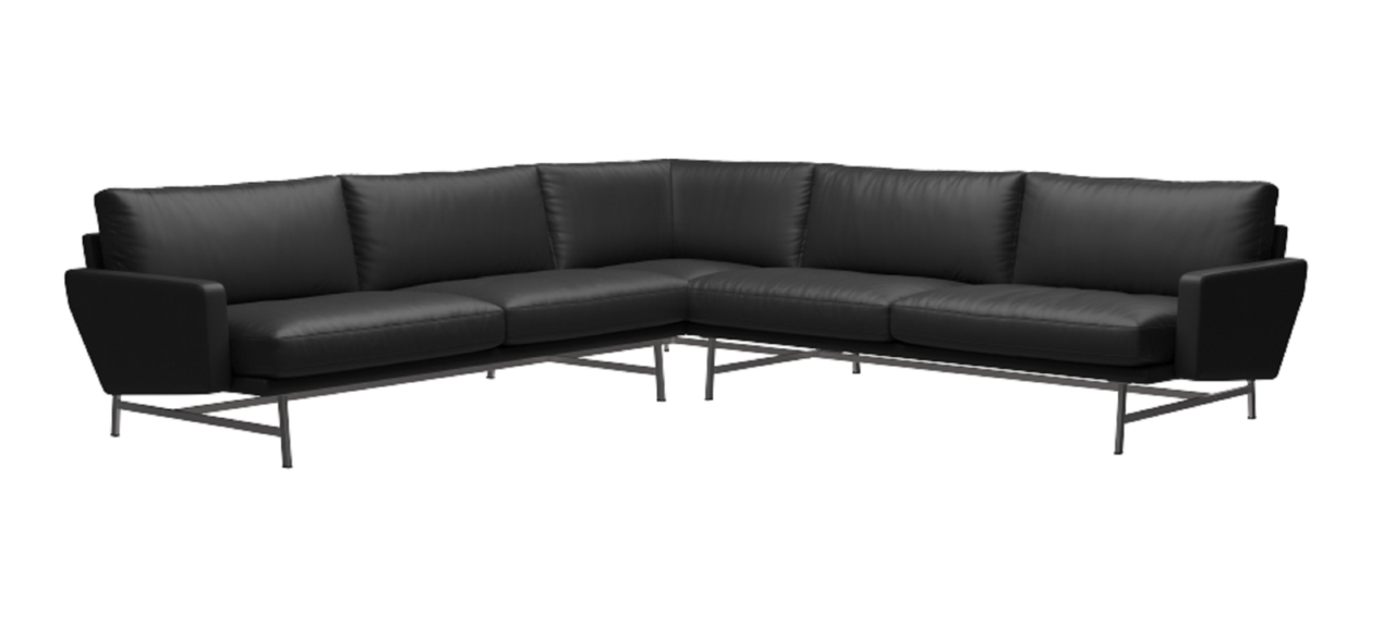 Fritz Hansen Lissoni Sofa™ PL115 - 5-Sitzer Ecksofa: Chrom - Leder Soft Black