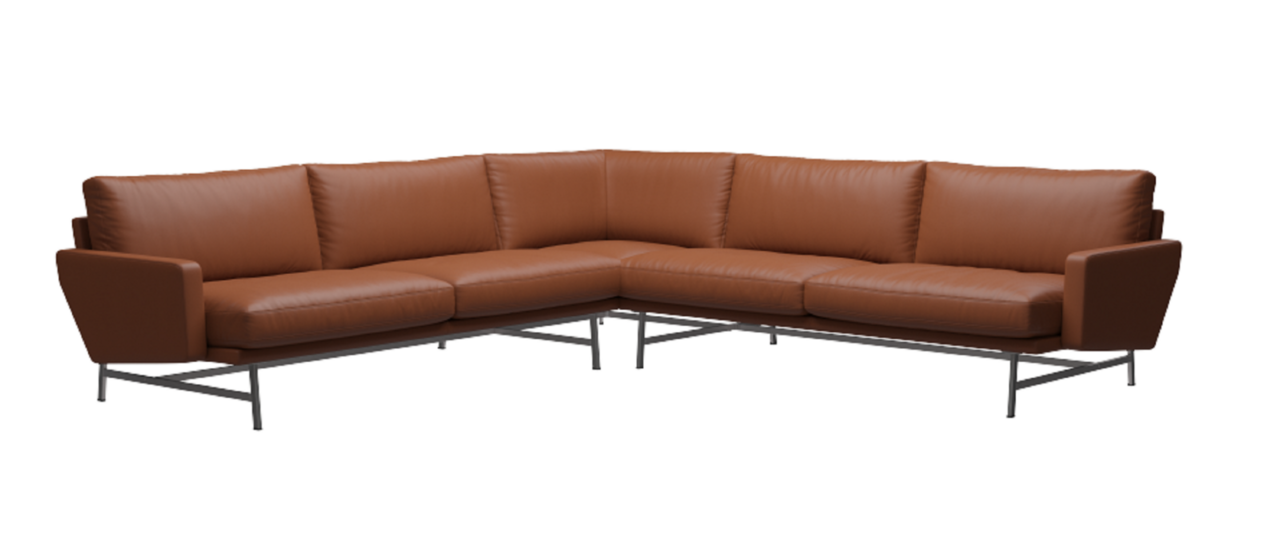 Fritz Hansen Lissoni Sofa™ PL115 - 5-Sitzer Ecksofa: Chrom - Leder Soft Cognac