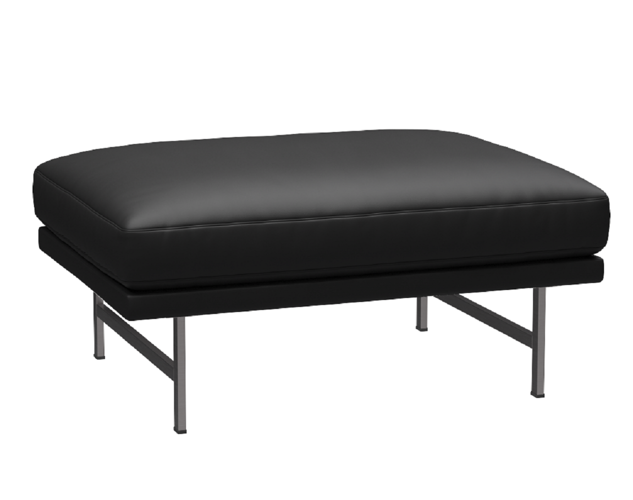 Fritz Hansen Lissoni Sofa™ PL110 - Breiter Hocker: Mattpolierter rostfreier Stahl - Leder Soft Black