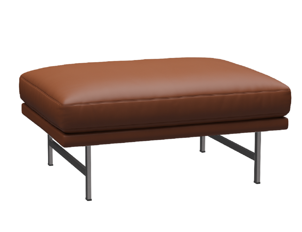 Fritz Hansen Lissoni Sofa™ PL110 - Breiter Hocker: Mattpolierter rostfreier Stahl - Leder Soft Cognac