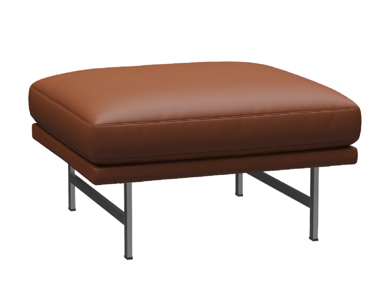 Fritz Hansen Lissoni Sofa™ PL110S - Hocker: Mattpolierter rostfreier Stahl - Leder Soft Cognac